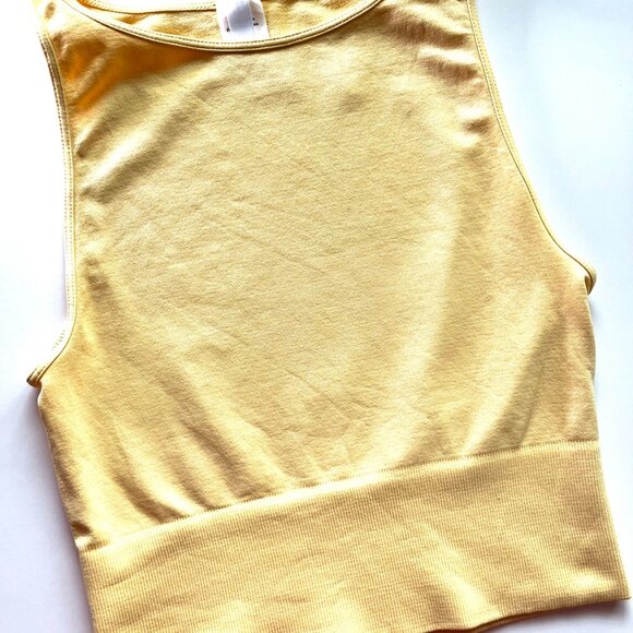 Yellow Solid High Neck Crop Top - Picture 3 of 3